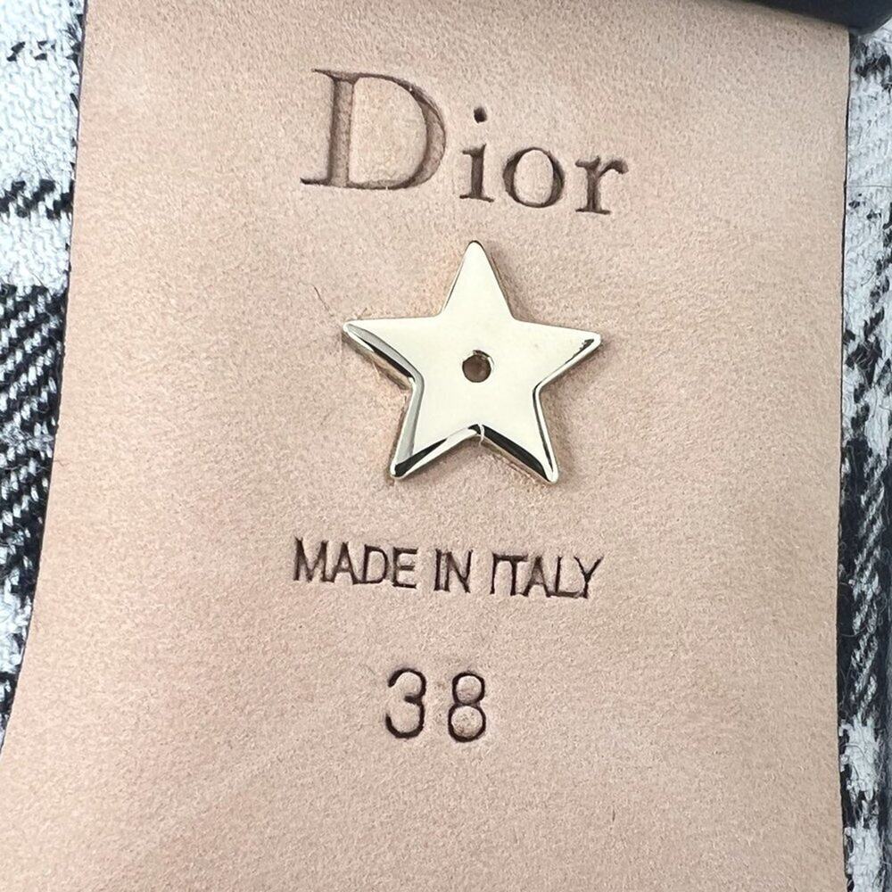 Dior‎ J’Adior Plaid Flats Tartan Wool Pointed Toe Logo Trim Black White 38 - Picture 8 of 11